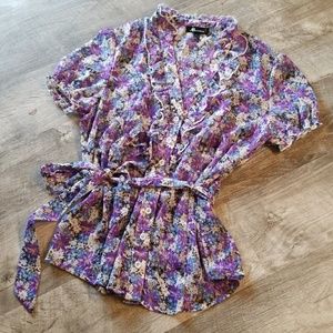 Sheer floral button-up blouse